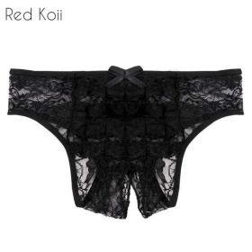 Sexy Lingerie Cut Out Underpants Briefs Lace See Through (Option: Black-4XL)